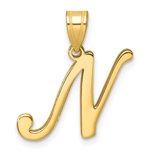 14K Yellow Gold Script Letter N Initial Pendant