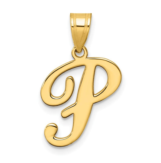 14K Yellow Gold Script Letter P Initial Pendant