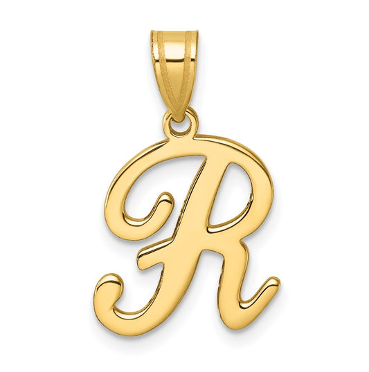 14K Yellow Gold Script Letter R Initial Pendant