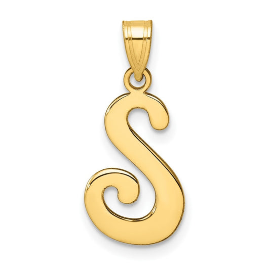 14K Yellow Gold Script Letter S Initial Pendant