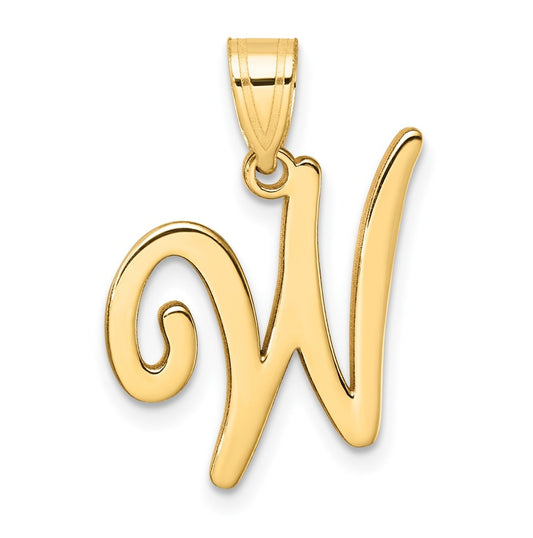 14K Yellow Gold Script Letter W Initial Pendant