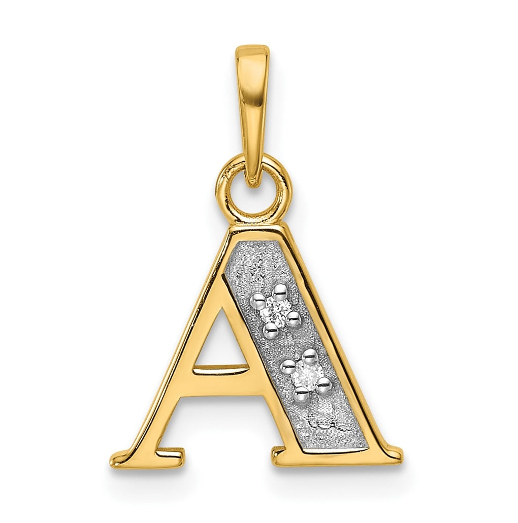 14k Yellow Gold and Rhodium Diamond Letter A Initial Pendant