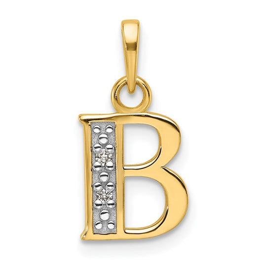 14k Yellow Gold and Rhodium Diamond Letter B Initial Pendant