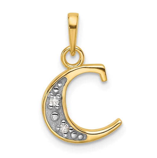 14k Yellow Gold and Rhodium Diamond Letter C Initial Pendant