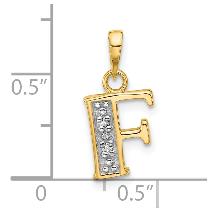 14k Yellow Gold and Rhodium Diamond Letter F Initial Pendant
