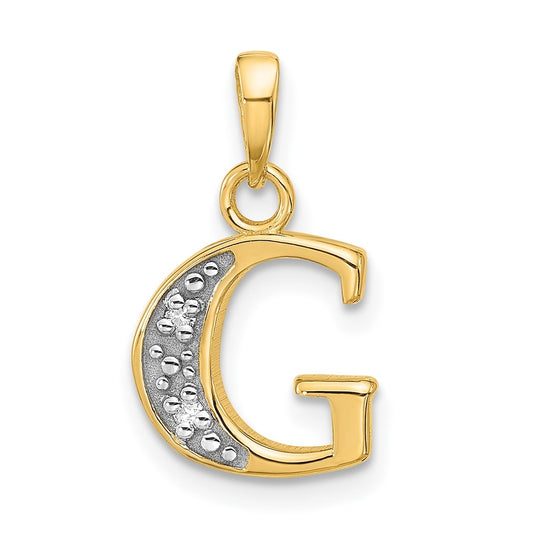 14k Yellow Gold and Rhodium Diamond Letter G Initial Pendant