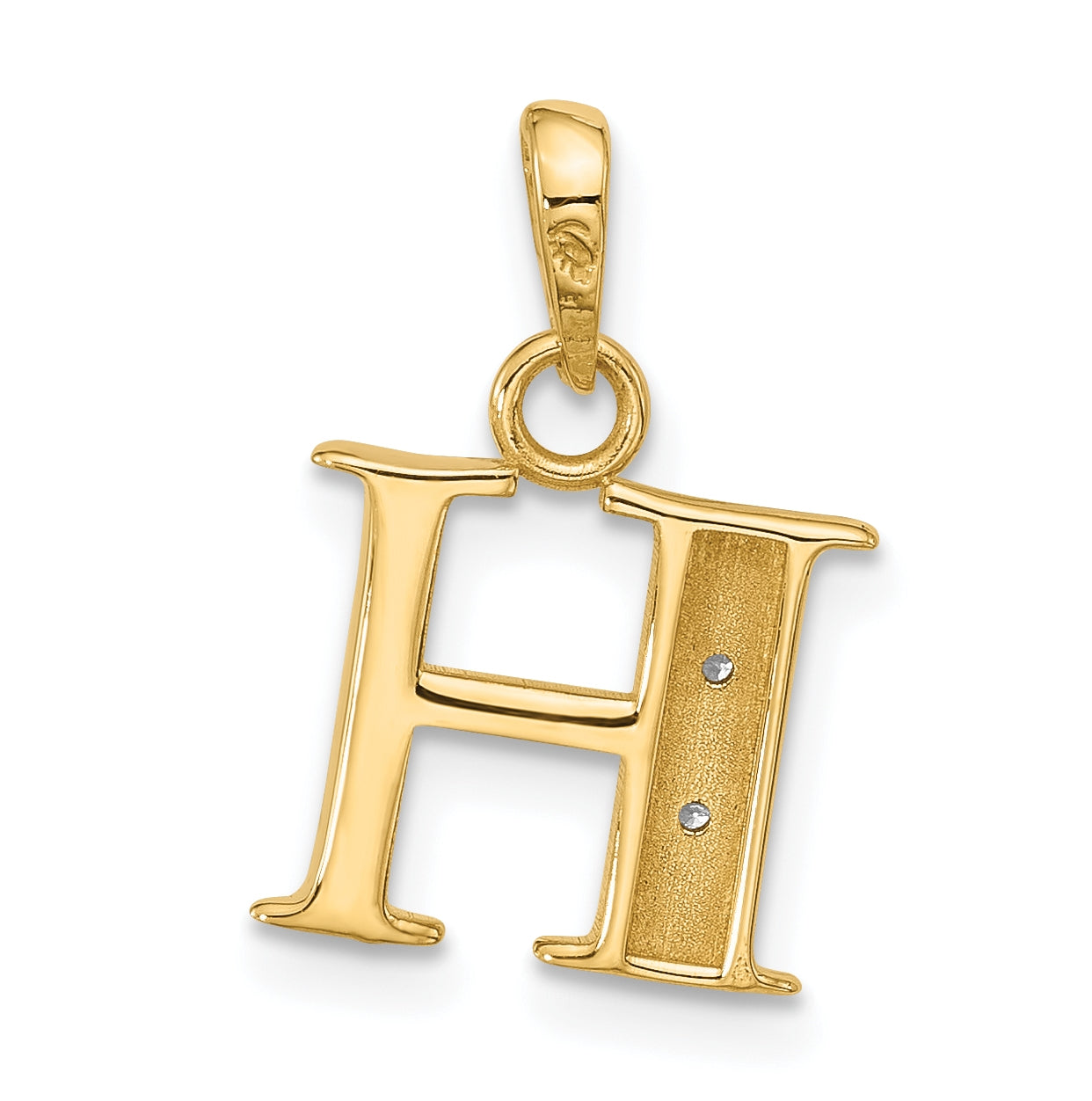 14k Yellow Gold and Rhodium Diamond Letter H Initial Pendant