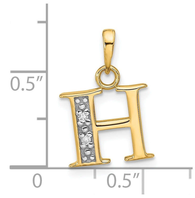 14k Yellow Gold and Rhodium Diamond Letter H Initial Pendant
