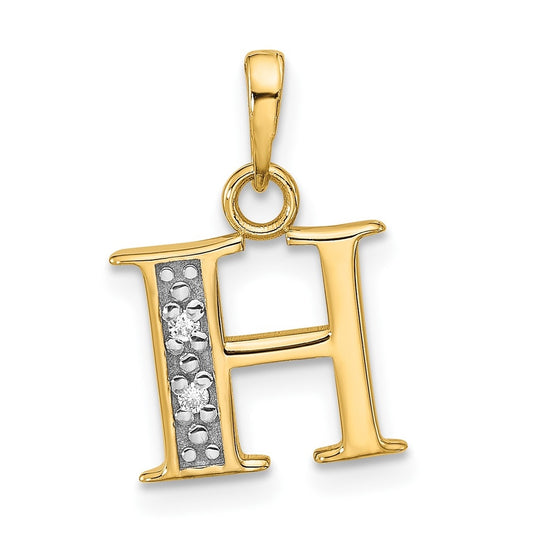 14k Yellow Gold and Rhodium Diamond Letter H Initial Pendant