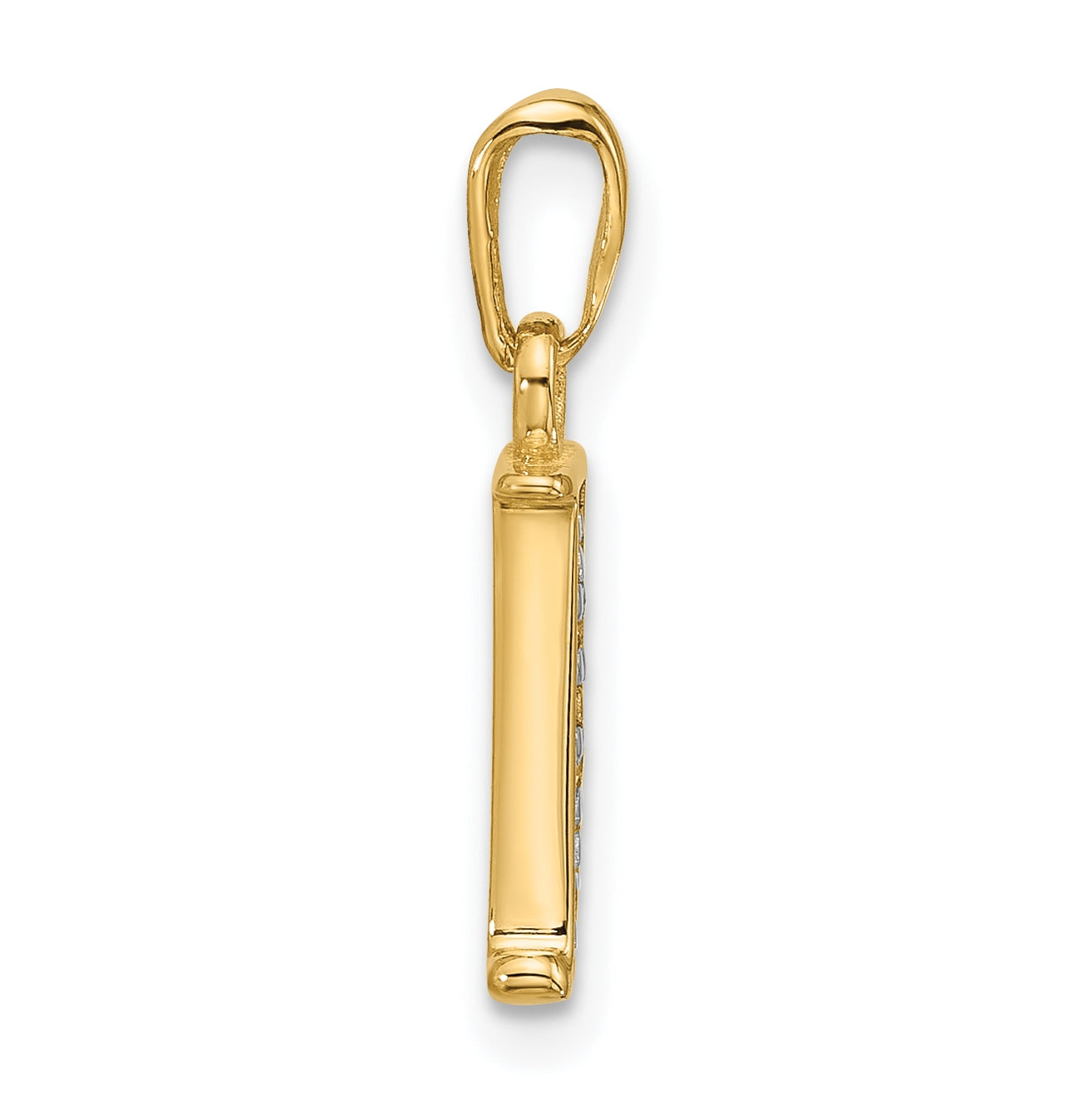 14k Yellow Gold and Rhodium Diamond Letter J Initial Pendant