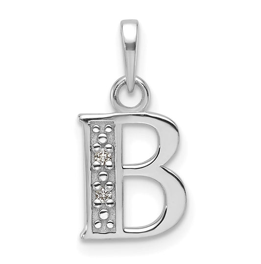 14K White Gold Diamond Letter B Initial-Pendant