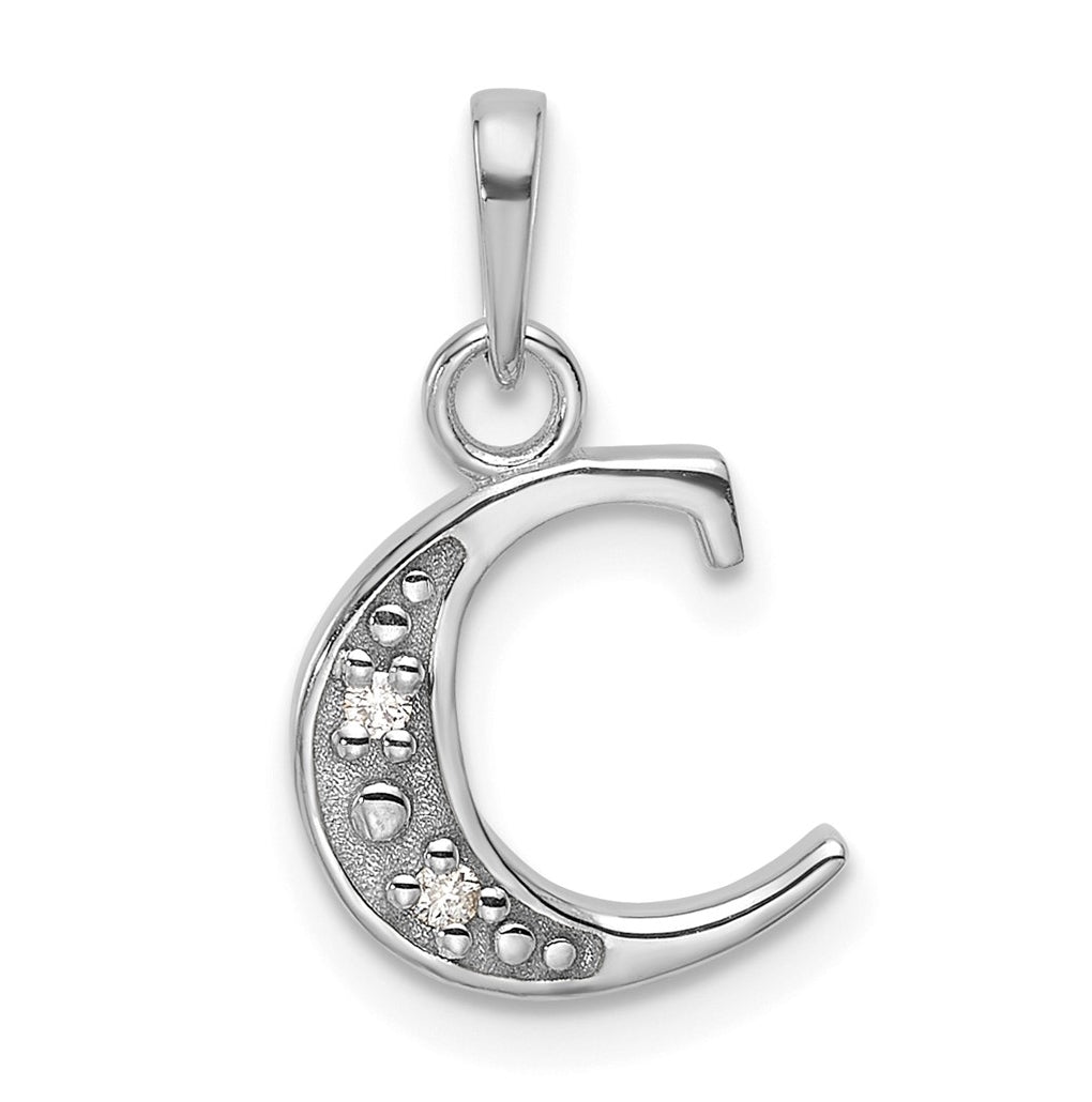 14K White Gold Diamond Letter C Initial-Pendant