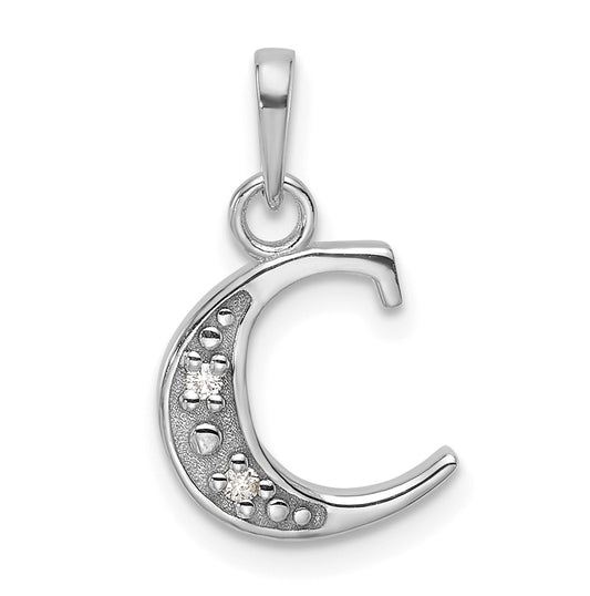 14K White Gold Diamond Letter C Initial-Pendant