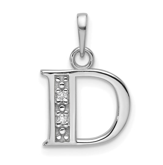 14K White Gold Diamond Letter D Initial-Pendant