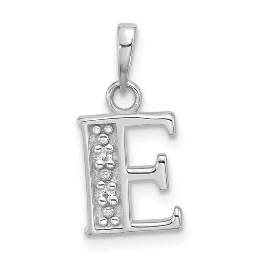 14K White Gold Diamond Letter E Initial-Pendant