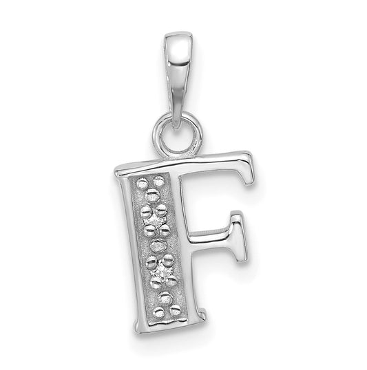 14K White Gold Diamond Letter F Initial-Pendant