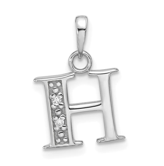 14K White Gold Diamond Letter H Initial-Pendant
