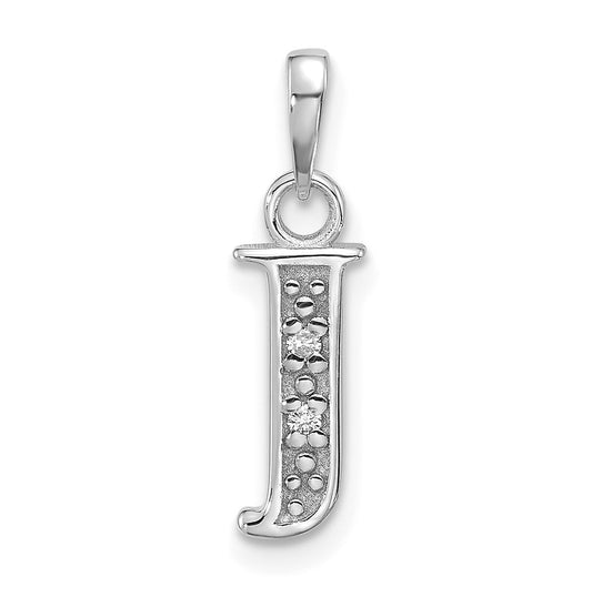 14K White Gold Diamond Letter J Initial-Pendant