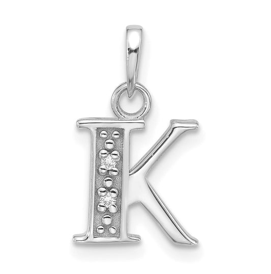 14K White Gold Diamond Letter K Initial-Pendant
