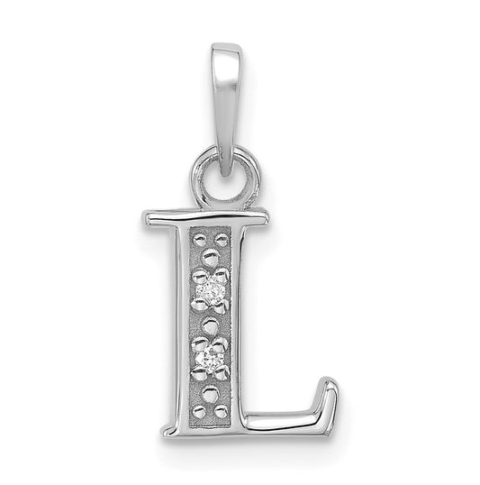14K White Gold Diamond Letter L Initial-Pendant