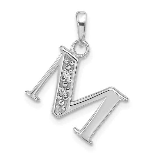 14K White Gold Diamond Letter M Initial-Pendant