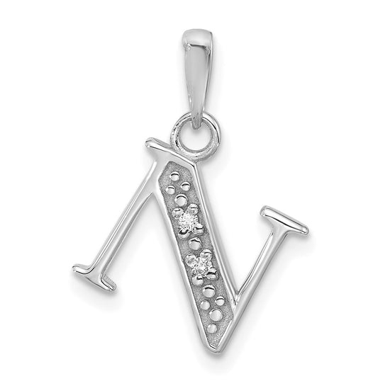 14K White Gold Diamond Letter N Initial-Pendant