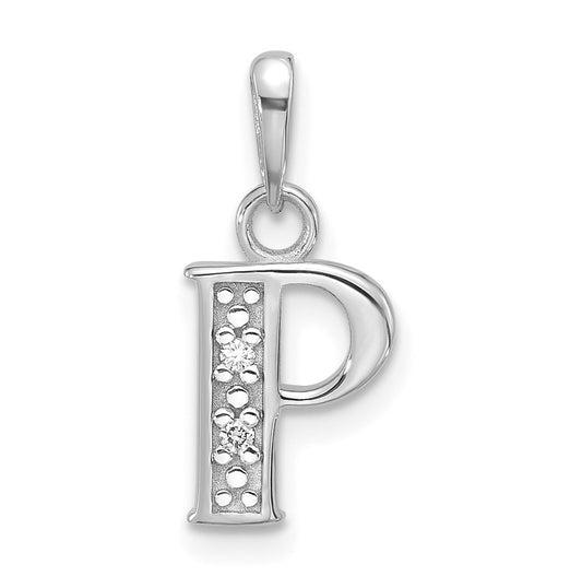14K White Gold Diamond Letter P Initial-Pendant