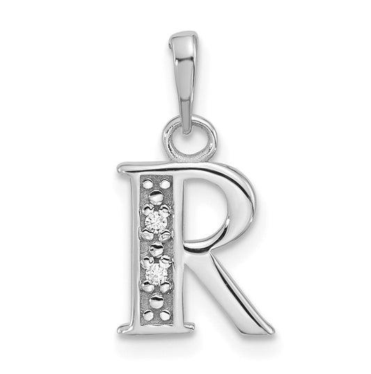 14K White Gold Diamond Letter R Initial-Pendant