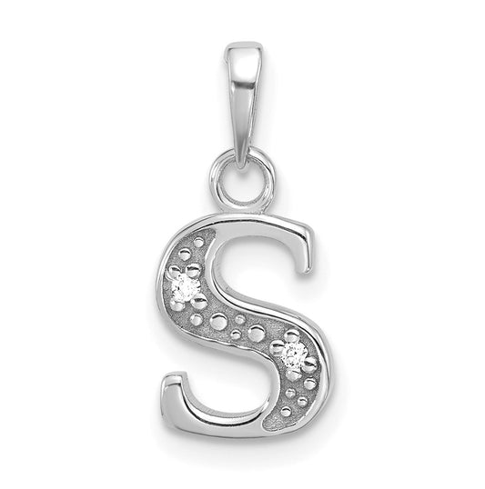 14K White Gold Diamond Letter S Initial-Pendant