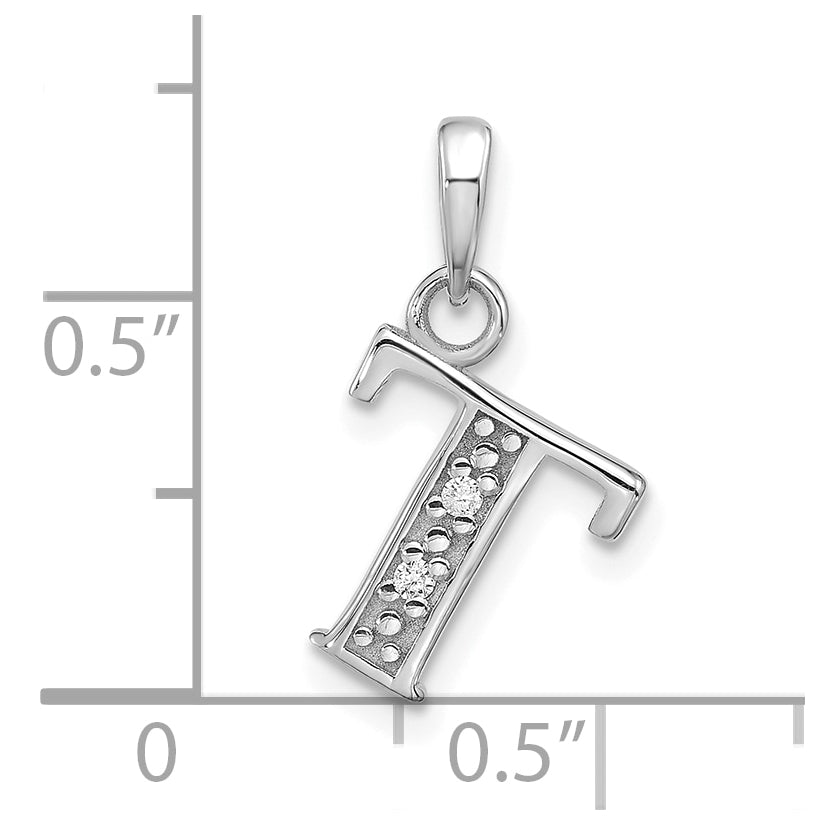 14K White Gold Diamond Letter T Initial-Pendant