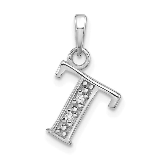 14K White Gold Diamond Letter T Initial-Pendant