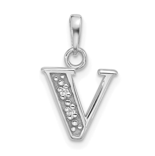 14K White Gold Diamond Letter V Initial-Pendant