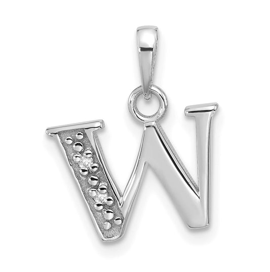 14K White Gold Diamond Letter W Initial-Pendant