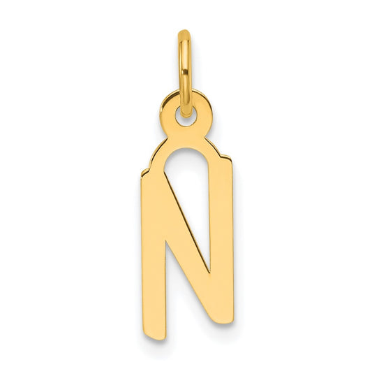 14K Yellow Gold  Slanted Block Letter N Initial Charm