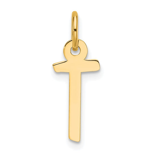 14K Yellow Gold  Slanted Block Letter T Initial Charm