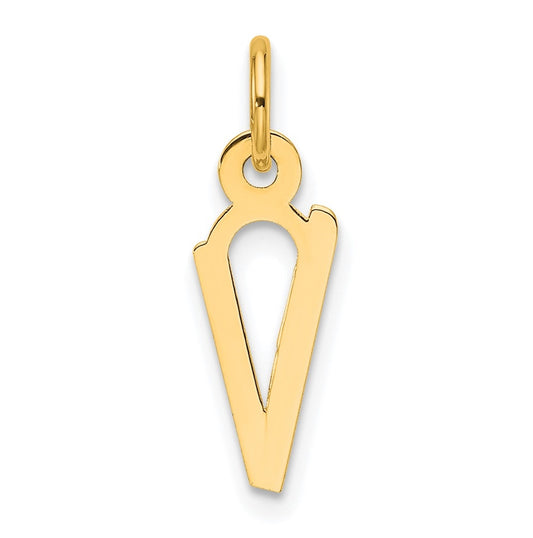 14K Yellow Gold  Slanted Block Letter V Initial Charm