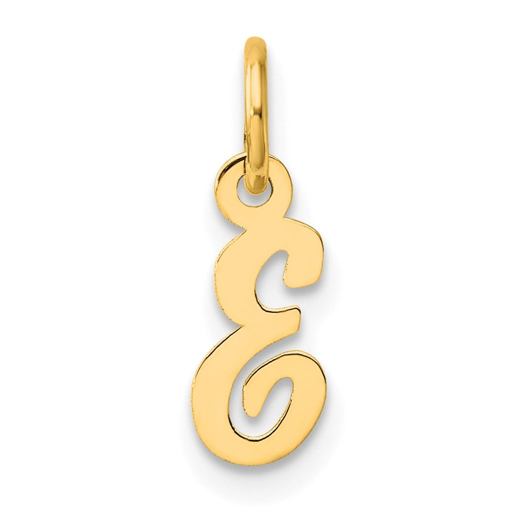 14K Yellow Gold Small Script Letter E Initial Charm