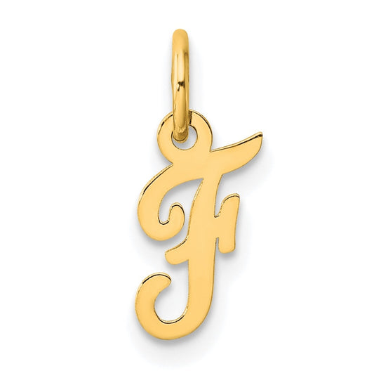 14K Yellow Gold Small Script Letter F Initial Charm