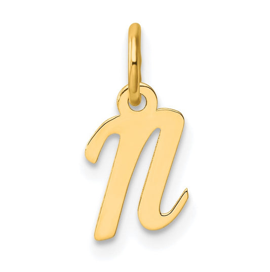 14K Yellow Gold Small Script Letter N Initial Charm