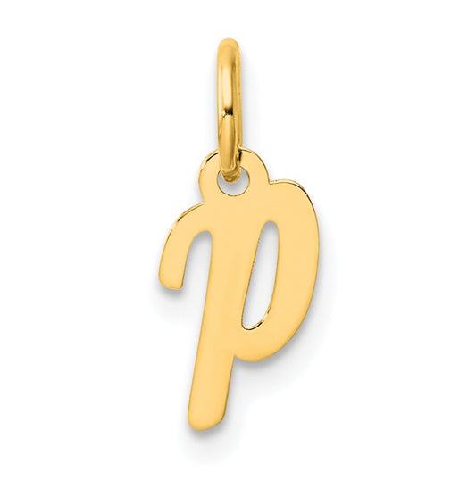 14K Yellow Gold Small Script Letter P Initial Charm
