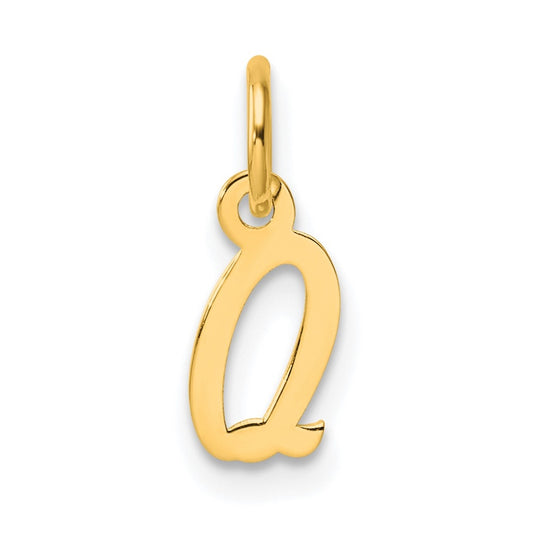 14K Yellow Gold Small Script Letter Q Initial Charm