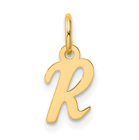 14K Yellow Gold Small Script Letter R Initial Charm