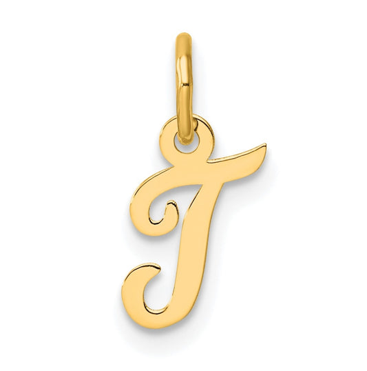 14K Yellow Gold Small Script Letter T Initial Charm