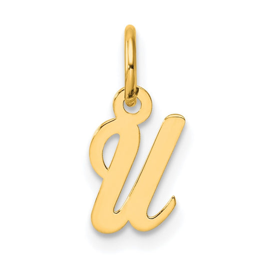 14K Yellow Gold Small Script Letter U Initial Charm