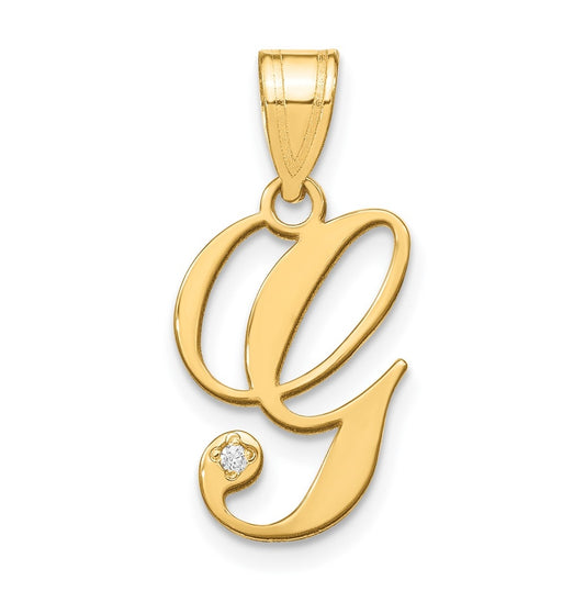 14K Yellow Gold Script Letter G Initial Pendant with Diamond