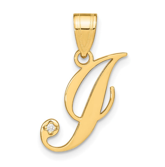 14K Yellow Gold Script Letter I Initial Pendant with Diamond