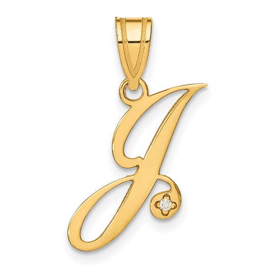14K Yellow Gold Diamond Script Letter J Initial Pendant