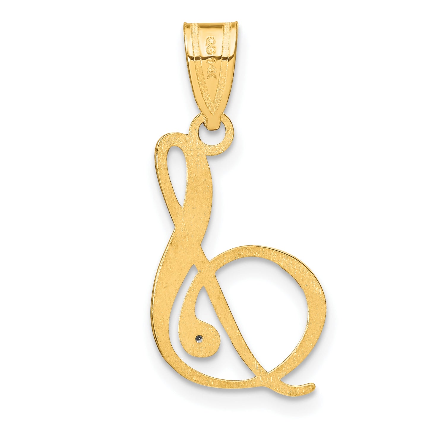 14K Yellow Gold Script Letter S Initial Pendant with Diamond