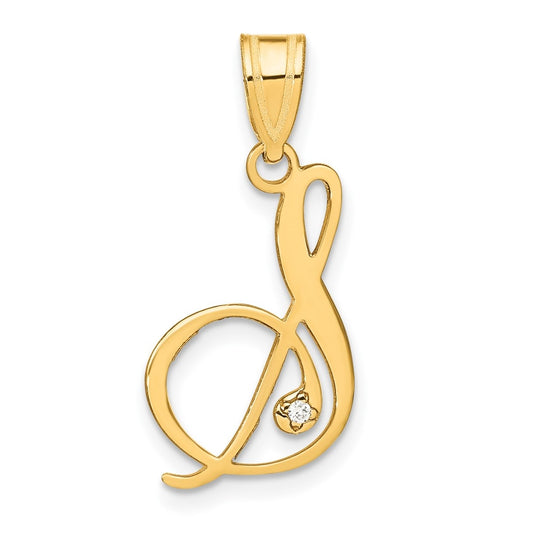 14K Yellow Gold Script Letter S Initial Pendant with Diamond