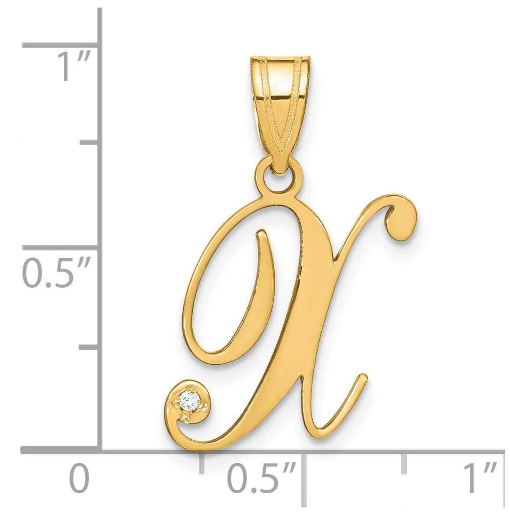 14K Yellow Gold Script Letter X Initial Pendant with Diamond